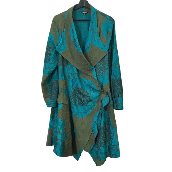 Samuel Dong Jackets & Blazers - Gorgeous Samuel Dong size L Turquoise Teal Green Coat Jacket Brocade Drapey
